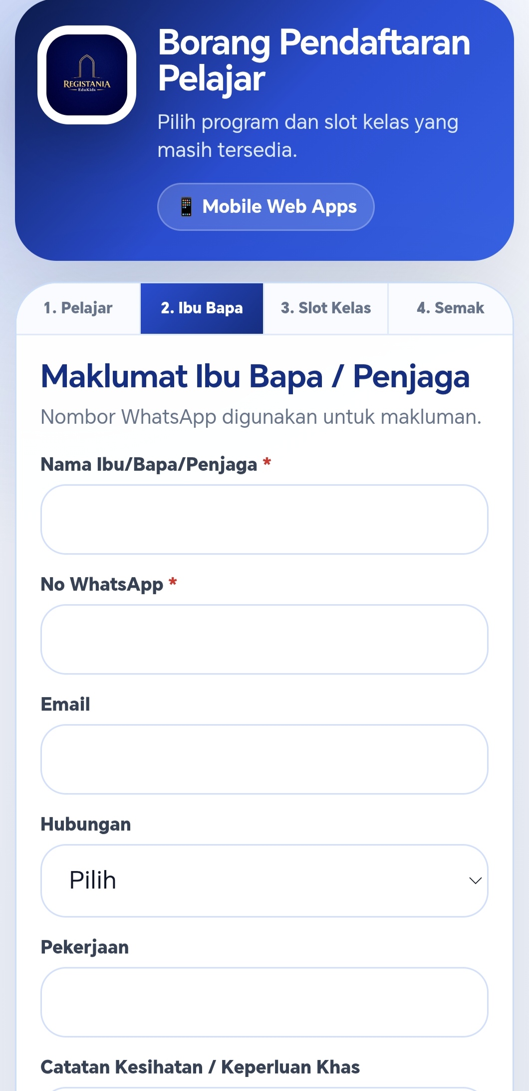 Webapps Pendaftaran Registania 2