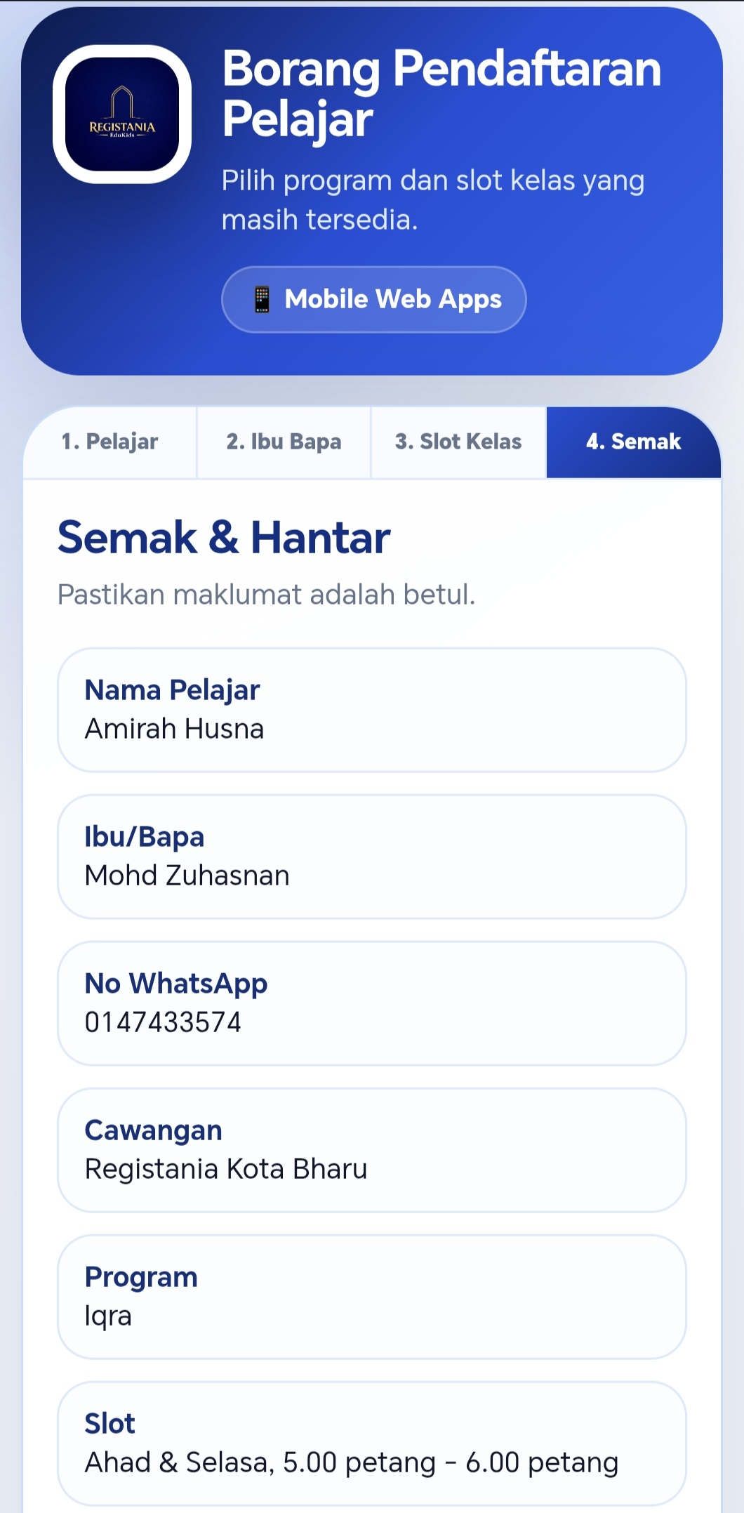 Webapps Pendaftaran Registania 5