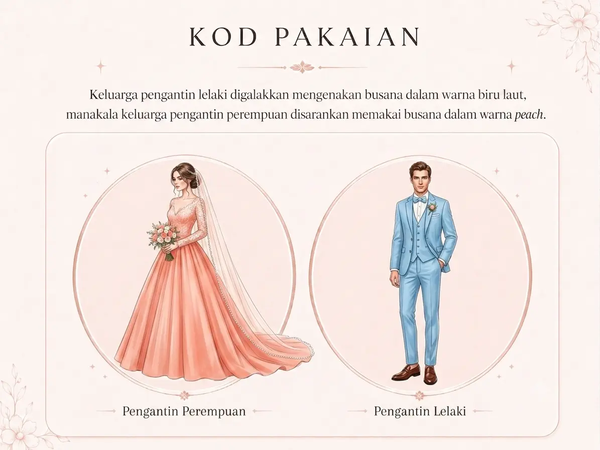 Panduan tema warna keluarga pengantin dalam peach dan biru muda