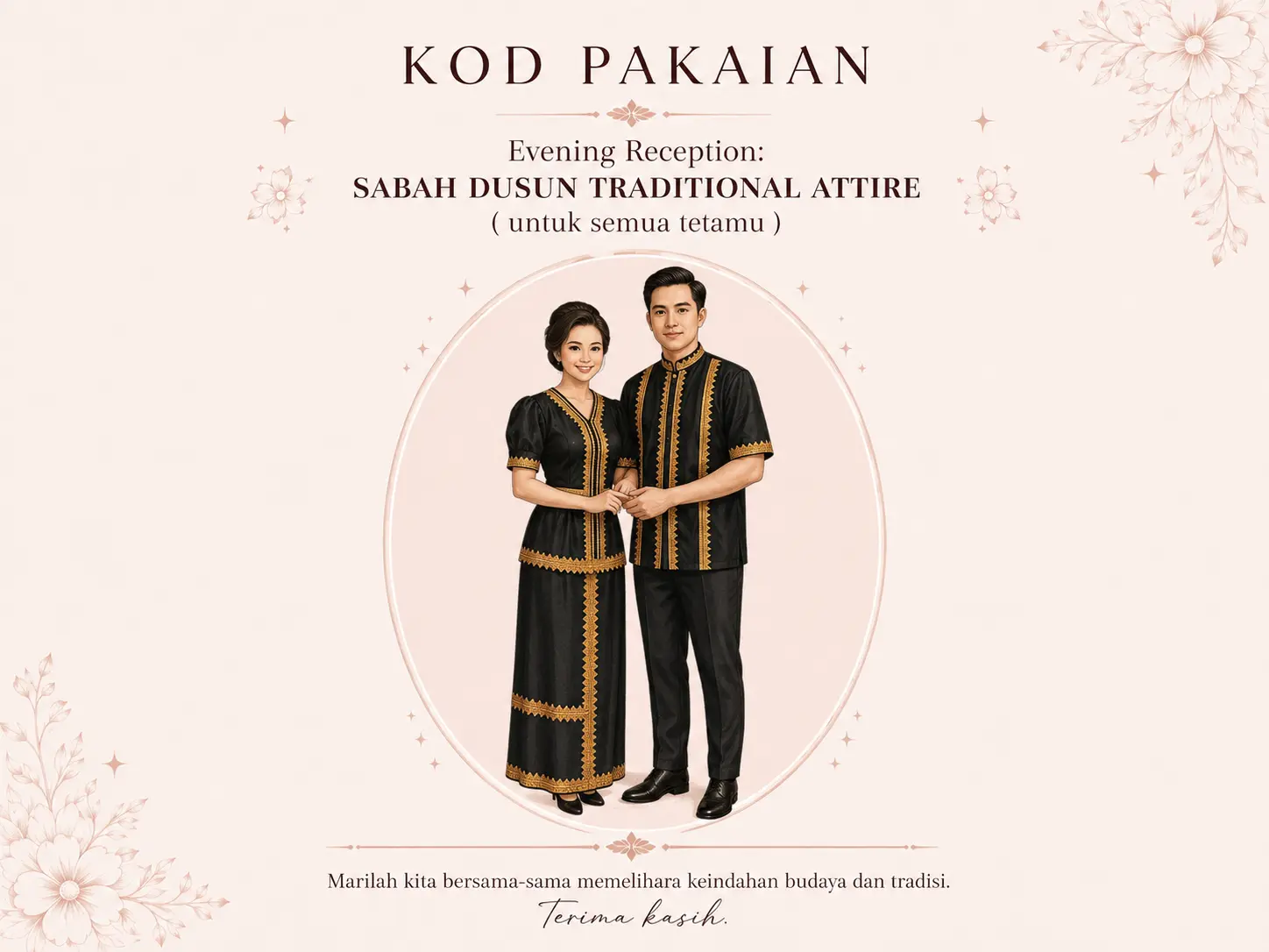 Panduan pakaian untuk Evening Reception