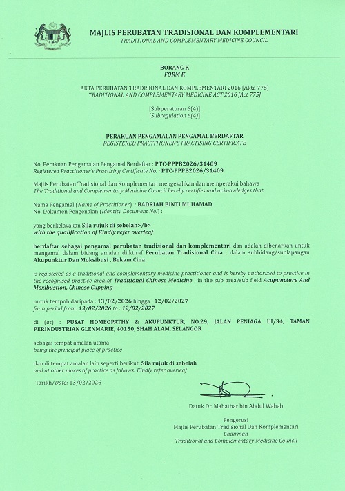 Lesen Akupuntur Badriah 2026-2027