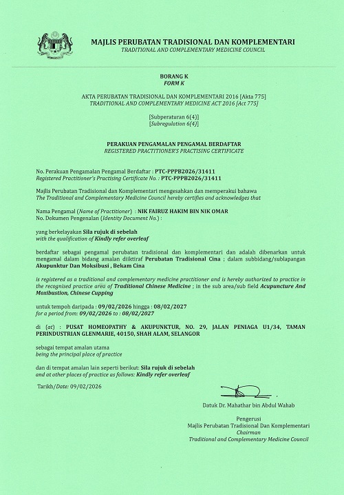 Lesen Akupuntur Nik Fairuz 2026-2027