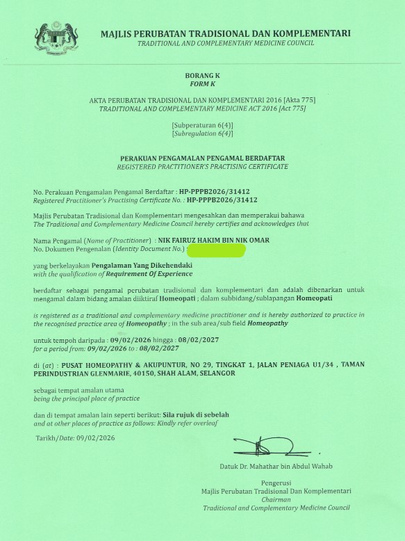 Lesen Homeopathy Nik Fairuz 2026-2027