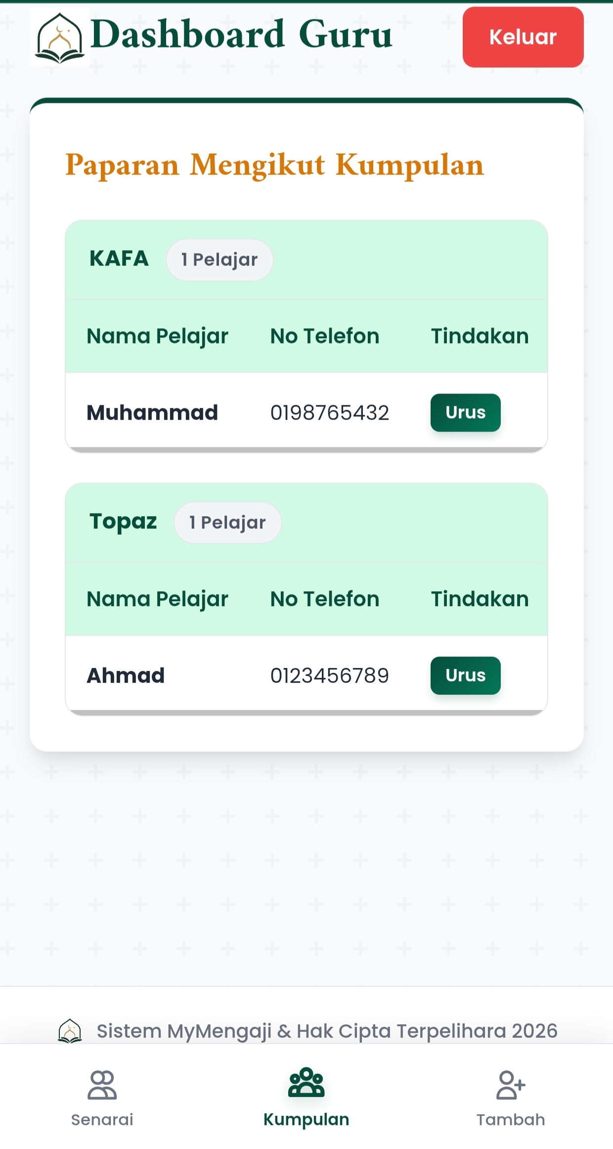 Pratonton Dashboard MyMengaji
