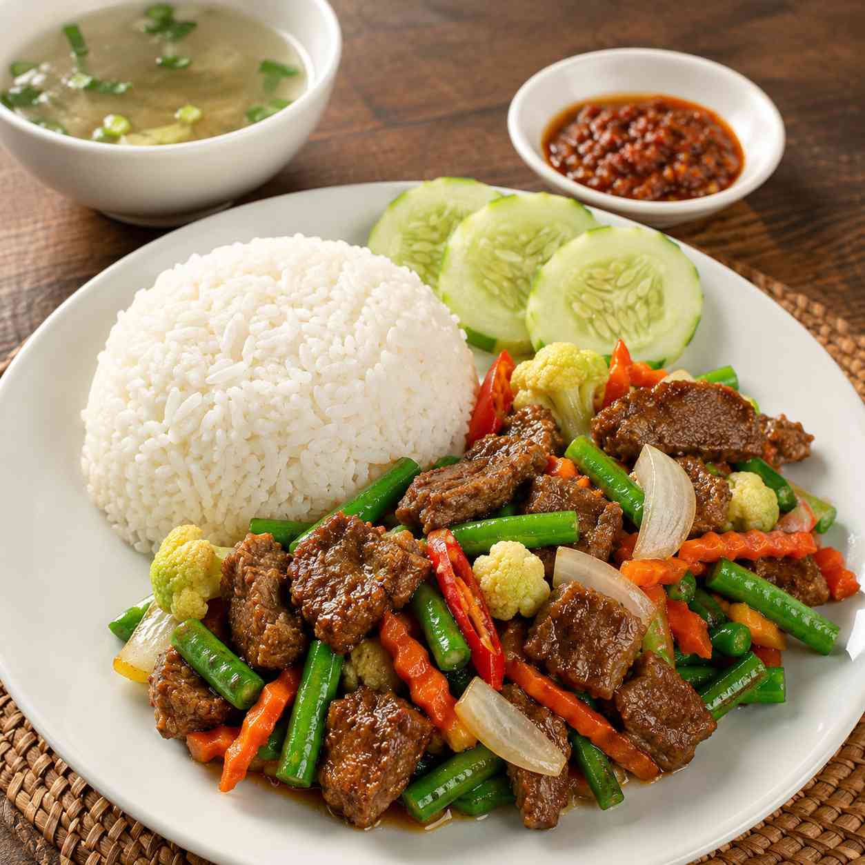 Nasi Putih + Daging Goreng Kunyit