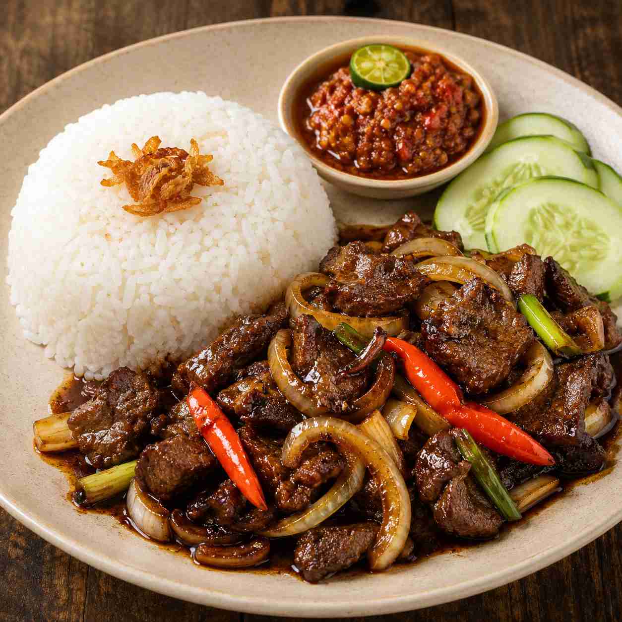 Nasi Putih + Daging Kicap