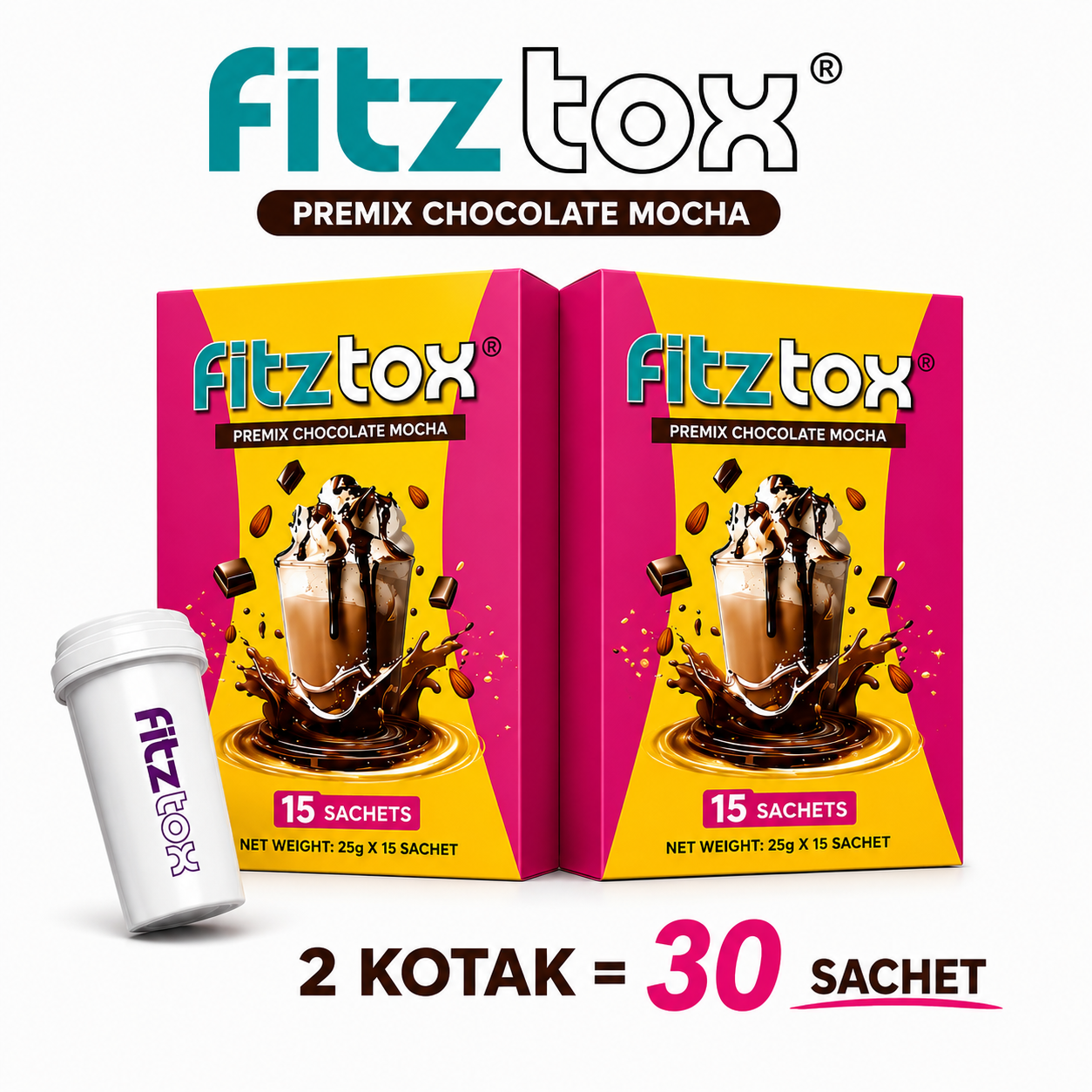 Kotak bungkusan Pakej Jimat 30 sachet FITZTOX berserta shaker