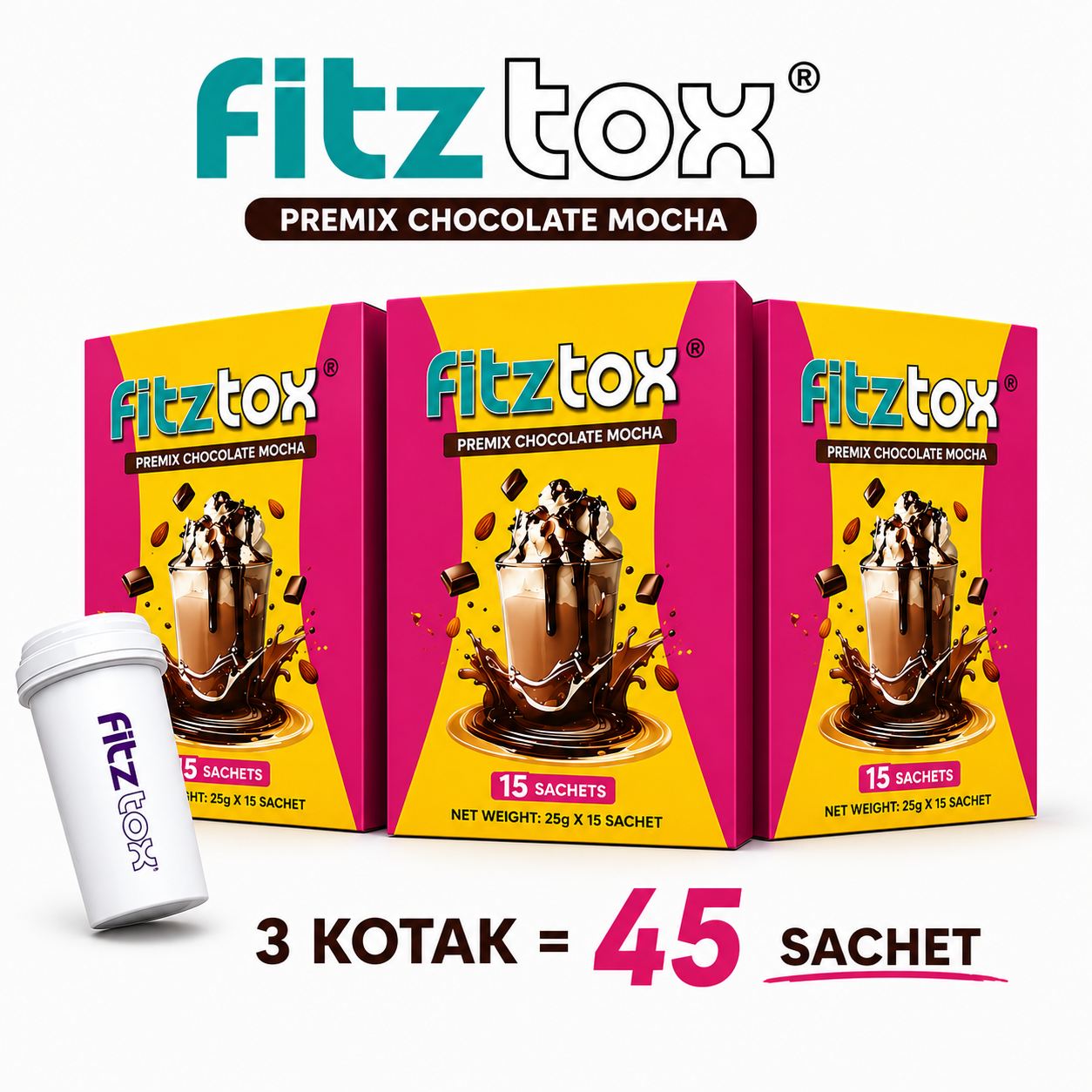 Kotak bungkusan Pakej Konsisten 45 sachet paling laris FITZTOX