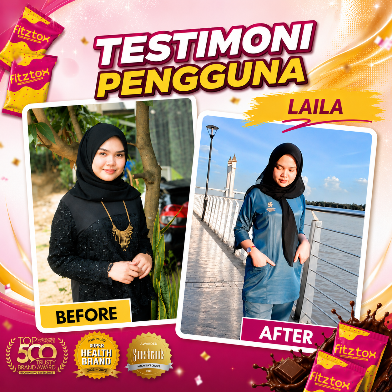 Gambar testimonial transformasi gaya hidup pengguna pertama
