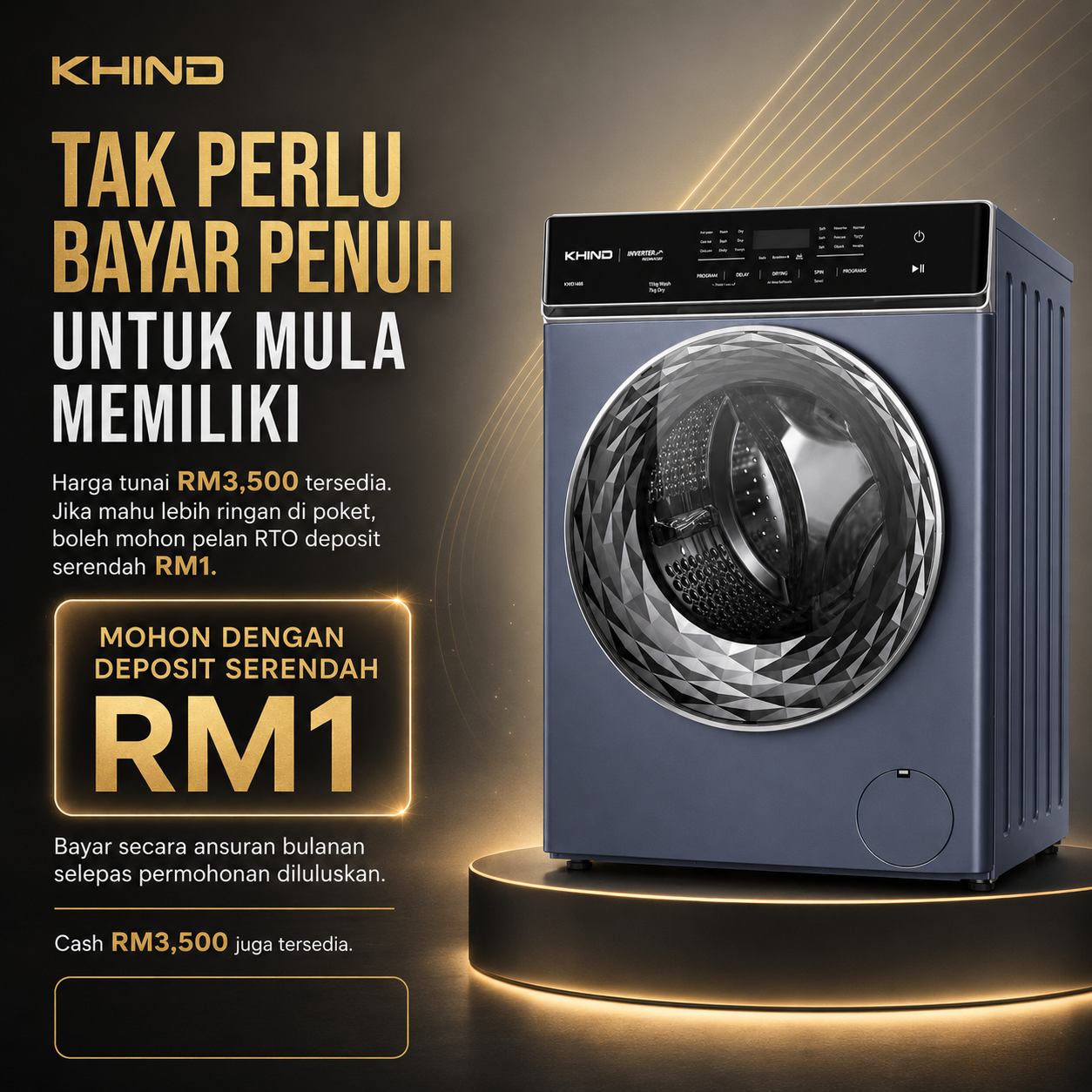Pelan RTO dan cash KHIND Washer Dryer WD1468