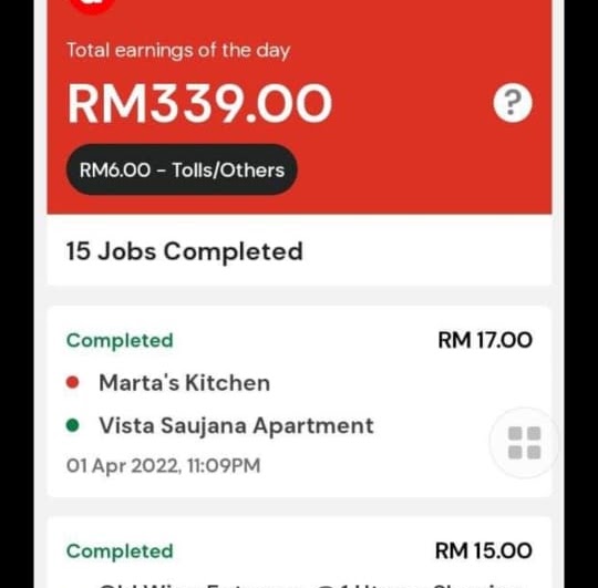 Bukti Pendapatan Pemandu AirAsia Ride 1