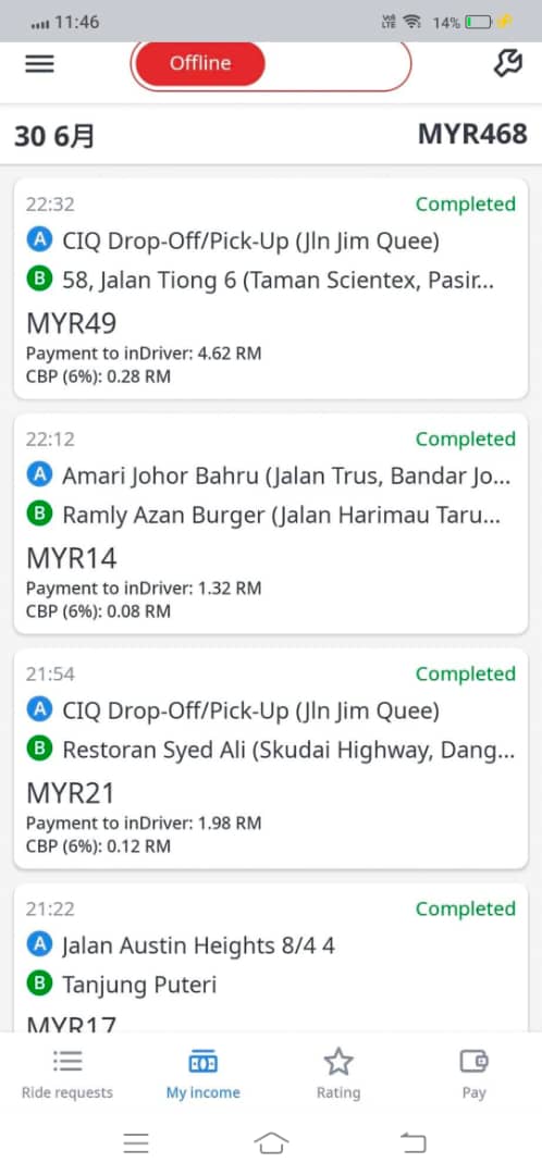 Pendapatan InDrive Johor RM469