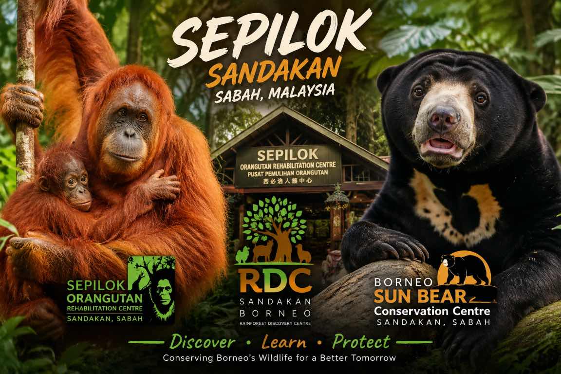 [Gambar Orangutan Sepilok dan Beruang Madu]