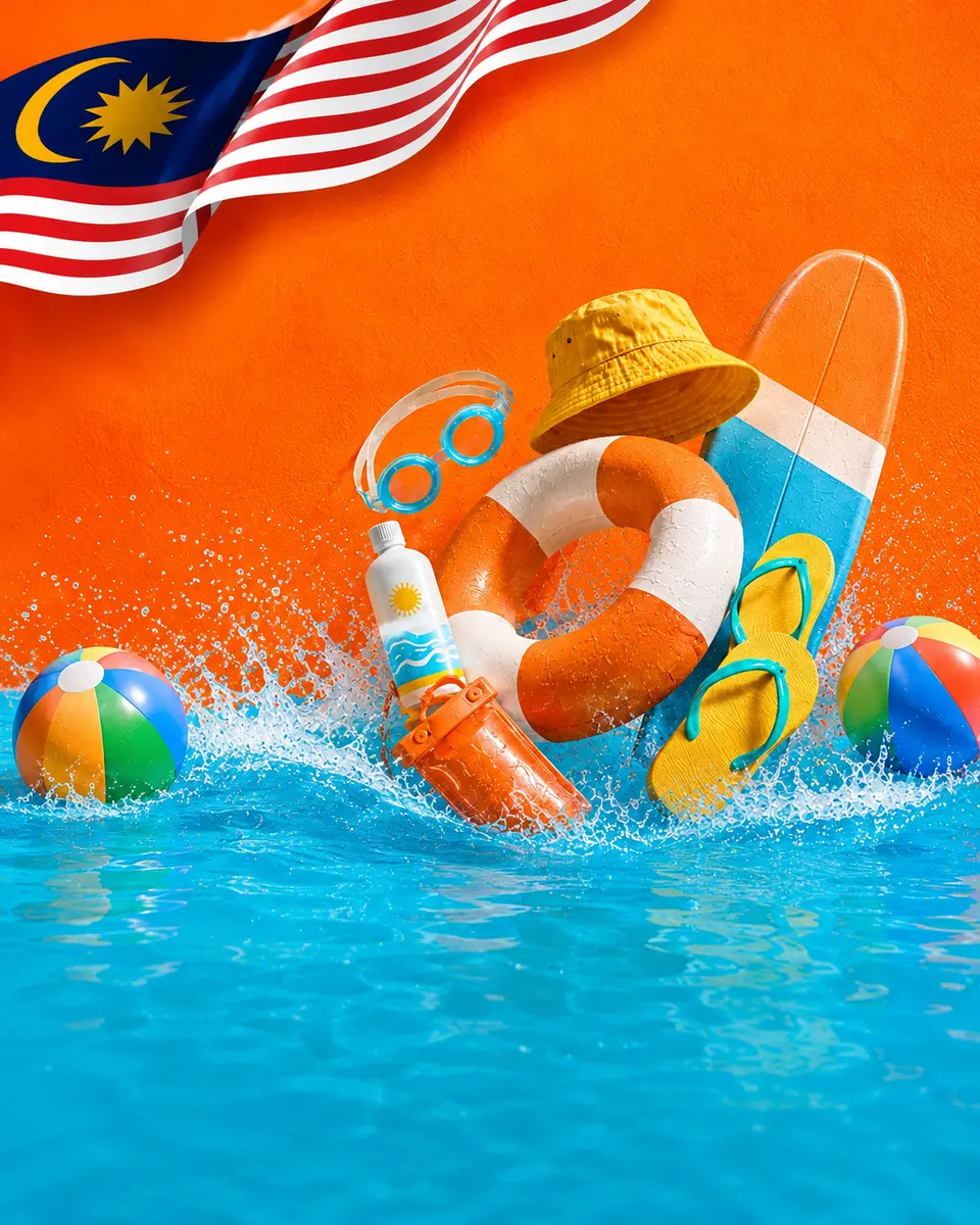 Funtastic Malaysia waterpark essentials splashing through turquoise water