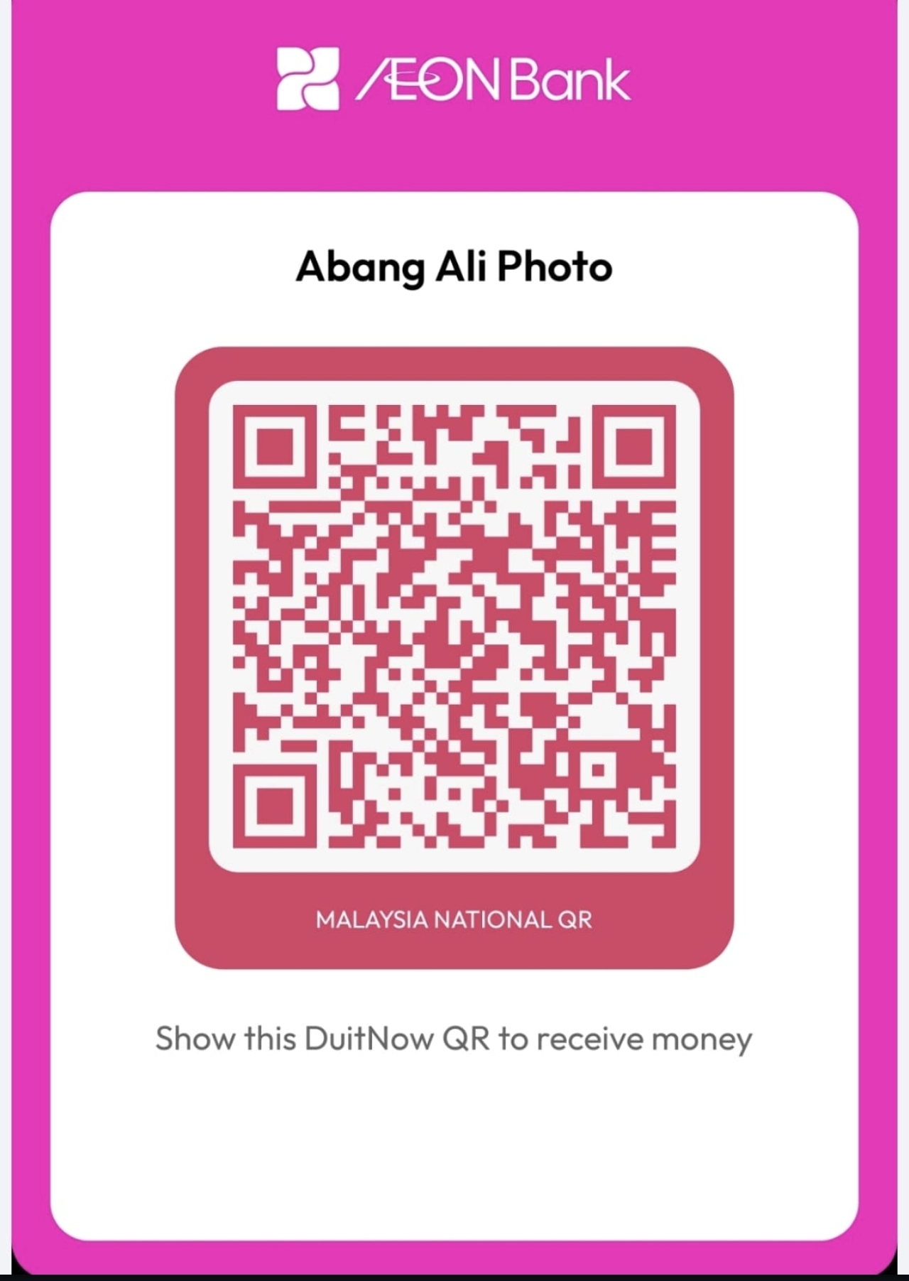 Kod QR sumbangan untuk menyokong usaha Abang Ali