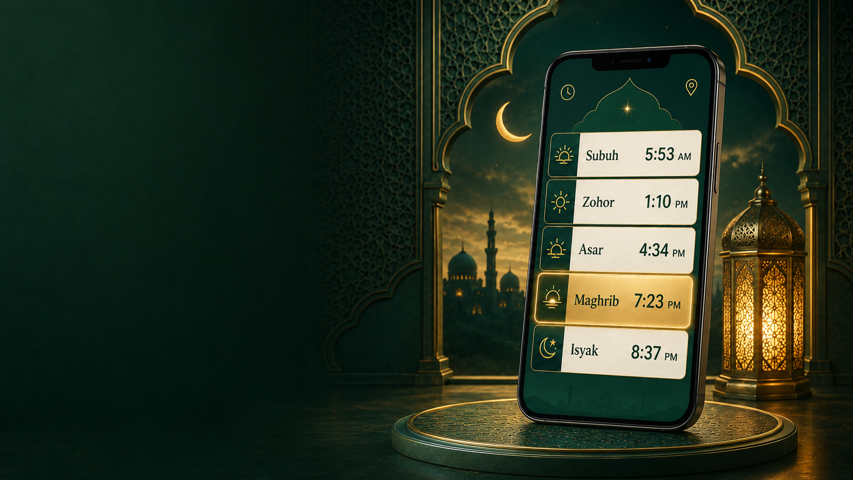 Paparan premium Waktu Solat Nogori pada telefon