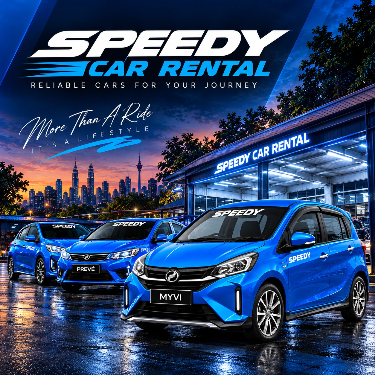 Speedy Car Rental blue cars