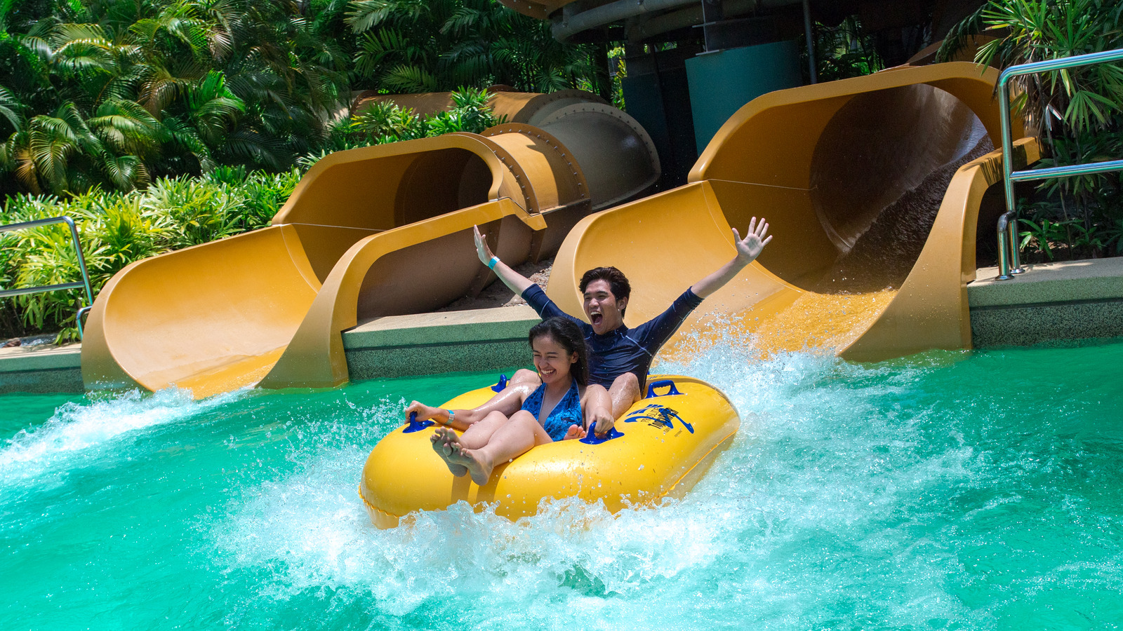 Guests enjoying a water slide
